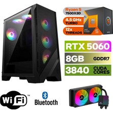 MSI Şafak-Gaming Pc Ddr5-Ryzen 5 7500X3D-RTX 5060 8gb-32 GB Ddr5 Ram-1 Tb Nvme 5000 4000-WİN11PRO-240MM Sıvısogutma-
