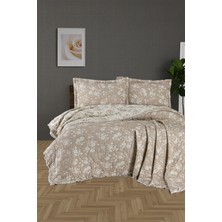 First Choice Sienta %100 Pamuk 6 Katlı Yatak Örtüsü + Yastık Seti Sütlü Kahve