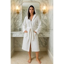 Tekstil Stokları Kapüşonlu Cepli Unisex Kadın Erkek %100 Pamuk Pike Bornoz