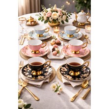 Ogeda Home Kosova Gold Detaylı Çiçekli Fincan Takımı - Çiçekli Gold 6 Kişilik Türk Kahvesi Fincanı Seti