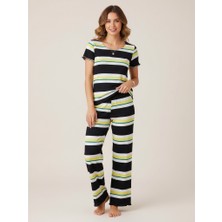 Bonbon Kadın Desenli Kısa Kollu Pijamalı ve Şortlu 3'lü Pamuklu Takım BB2336