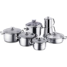 Korkmaz Aqua 14 Parça Tencere Seti 18/10 Cr-Ni Paslanmaz Çelik Hızlı Isınma Teknolojisi ile