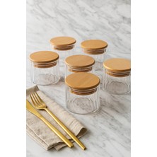 Feyza Design 6'lı Çizgili Cam Kahvaltılık Vakum Kapaklı Set, 365 Ml, Hava Geçirmez