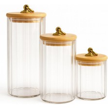 Feyza Design Şık Metal Kulplu Bambu Kapaklı Klasik Baharatlık Seti