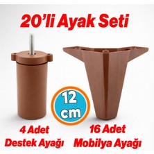Nzb 20'li Set Mobilya Koltuk Kanepe Tv Ünitesi Destek Ayağı 12 cm Kahverengi Ayakları