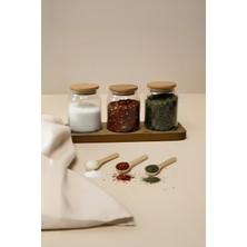 Feyza Design 3’lü Ahşap Kapaklı Cam Baharatlık Seti, Koyu Ahşap Standlı, 250 ml