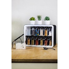Feyza Design Siyah Beyaz Baharatlık Takımı, 12'li, Standlı, Kendinden Yapışkanlı ve Kapaklı