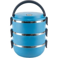 Feyza Design Mavi 3 Katlı Sızdırmaz Yemek Termosu, 2,25 Litrelik Saklama Kabı