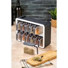 Feyza Design 12'li Standlı Kendinden Yapışkanlı Kapaklı Baharatlık Takımı, Şık ve Kullanışlı