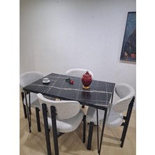Bengi Ankara Mobilya Masa Metal Ayak 90602 Sabit Siyah Mermer Desen 4 Adet Sandalye Metal Ayak