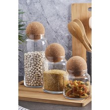 Feyza Design Şeffaf Cam Kavanoz ve Baharat Seti, Top Mantar Kapaklı, 3'lü Paket