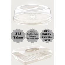 Feyza Design 2'li Set Kek ve Pasta Saklama Kabı, Kilitli, Dikdörtgen, Taşıma Için Ideal
