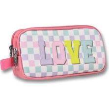 Özgürce Pembe Sarı Love Desenli Kız Çocuk Kalem Çantası - Ümit Çanta