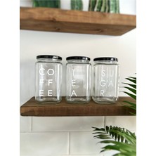 Feyza Design 3’lü Cam Kavanoz Seti, Mutfak Düzenleme, Çay Şeker Kahve Etiketli, 850 ml
