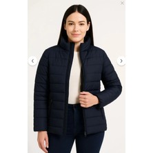 Kadın Şişme Kapüşonlu Fermuarlı Mont Su Itici Kapitone Astarlı Kumaş Cepli Kışlık Rahat Kalıp