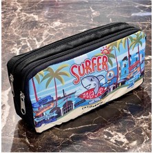 Özgürce Deniz Desenli Çocuk Kalemlik, Iki Bölmeli, Siyah, 21X11X6 cm