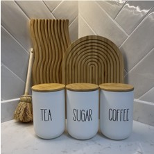 Feyza Design 3’lü Bambu Kapaklı Cam Kavanoz Seti, Çay, Kahve, Şeker Saklama