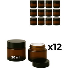 Feyza Design 12’li 30 ml Amber Cam Krem Kavanozu Seti Siyah Kapaklı