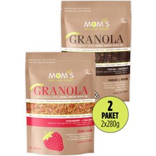 Mom's Natural Foods 2'li Granola Çilek Chia ve Kakao Fındık 560 gr Meyveli Sağlıklı Atıştırmalık
