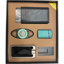 Cohiba Çakmak Kesici Küllük Sehpa Kılıf Yeşil-Siyah Beşli Puro Seti