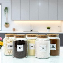 Feyza Design 5'li Ahşap Vakum Kapaklı Cam Saklama Kavanozu Seti + Etiket Hediye