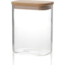Edenza 1050 ml Dikdörtgen Cam Kavanoz Bambu Kapaklı – Hava Geçirmez Silikon Contalı Saklama Kabı