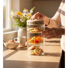 Feyza Design 3 Katlı Büyük Cam Saklama Seti, Vakumlu, Çerezlik ve Lokumluk Özellikli