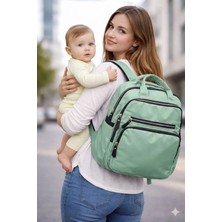 BenimBebek Puff Deri Kumaş 4 Gözlü Anne Bebek Bakım Sırt Çantası Lüx