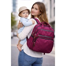 BenimBebek Puff Deri Kumaş 4 Gözlü Anne Bebek Bakım Sırt Çantası Lüx