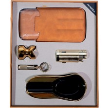 Parmida Çakmak Kesici Küllük Kılıf Delici Gold Beşli Puro Seti