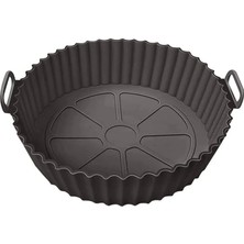 Kullanılabilir Xl Airfryer Silikon Pişirme Kabı 23 cm Bpa Içermez Airfryer Pişirme Kağıdı, Yapışmaz Kolay Temizlenir, Büyük Boy Silikon Pişirme Kalıbı (Siyah)