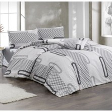  kristal  taç elips gri çift kişilik nevresim takımı