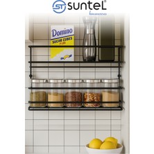 Feyza Design Paslanmaz Çelik 2 Katlı Yapışkanlı Baharat Rafı, Metal Baharatlık