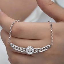 Özcömert Silver Gümüş Gurmet Zincirli Yuvarlak Baget Taşlı Kadın Kolye