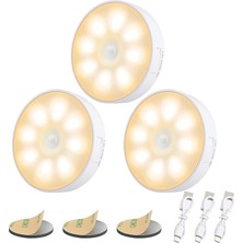 Adet Hareket Dedektörlü 8 LED Gece Lambası, Gece Lambası, USB Şarj Edilebilir, 3 Mod Ayarlanabilir, Otomatik/açık/kapalı, Yatak Odası, Dolap, Tuvalet, Koridorlar Için, 3000K Sıcak Beyaz