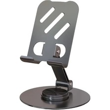 Kaliteli Metal Stand Katlanabilir ve Ayarlanabilir 360 Derece Dönebilen Tablet Standı Telefon Tutucu Masa Üstü Gri Stant