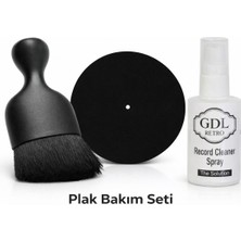 Gdl Retro Plak Bakım Seti - Plak Temizleme Fırçası + Antistatik Ped + Plak Temizleme Spreyi