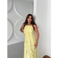 Madame Melek Kadın Maxi Boy Fırfır Detaylı Multisifon Elbise