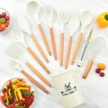 Aesco Ezere 11 Parça Silikon Uçlu Ahşap Saplı Mutfak Seti ve Saklama KUTUSU-(5775)