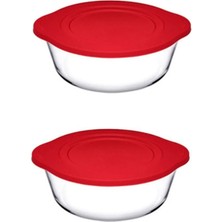 Feyza Design 2'li Plastik Kapaklı Yuvarlak Borcam Tencere 2100CC Set
