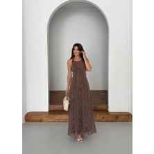 Madame Melek Kadın Maxi Boy Fırfır Detaylı Multisifon Elbise