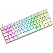 Red Switch Mini Rgb Oyun Klavyesi Gaming Mekanik 62 Tuşlu 18 Rgb LED USB Tip-C Kablosu Beyaz
