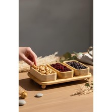 Feyza Design Bambu 3'lü Dikdörtgen Çerezlik ve Sunumluk Seti, 25X16.5 cm