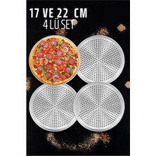 Aesco Turk Delikli Pizza Lahmacun Tepsisi Çelik 17 ve 22 cm 4 Lü Set