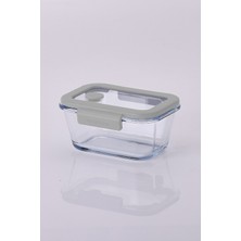Feyza Design Pratik ve Şık 460 ml Vakumlu Cam Saklama Kabı, Gri Renk