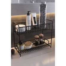 Feyza Design Çift Katlı Siyah Metal Tezgah Üstü Raf ve Sepet Seti