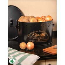 Feyza Design Çift Bölmeli Siyah Metal Kova, 18 Lt, Patates ve Soğan Saklama Için