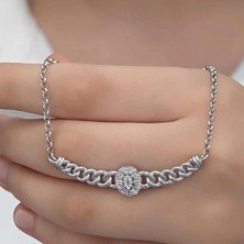 Özcömert Silver Gümüş Gurmet Zincirli Oval Baget Taşlı Kadın Kolye