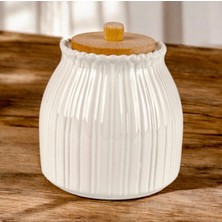 Feyza Design Bambu Kapaklı Porselen Kavanoz Seti, Tuz ve Kahve Saklama Kabı