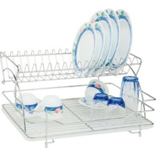 Feyza Design Iki Katlı Metal Bulaşıklık Sepeti Krom Kaplama, Şık ve Kullanışlı Tasarım